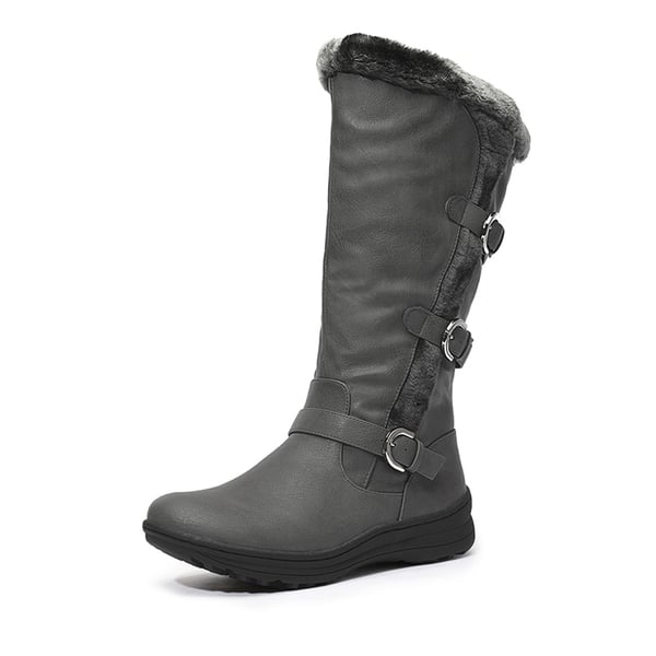 Wide Calf Snow Knee High Boots - GREY PU -  0